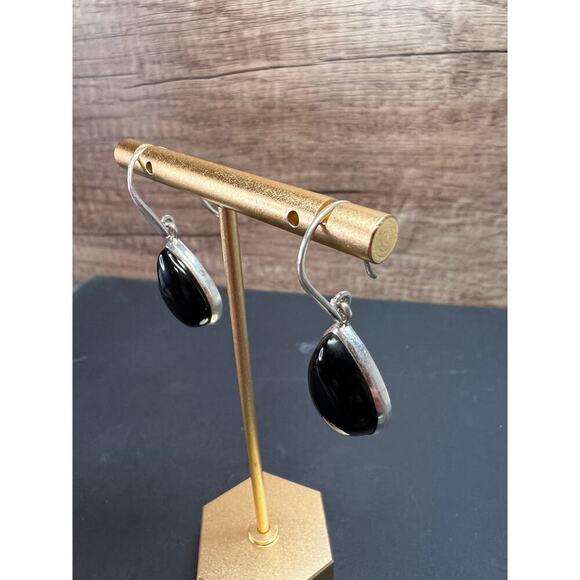 NEW Black onyx sterling silver teardrop earrings 7.49 grams - Picture 7 of 12